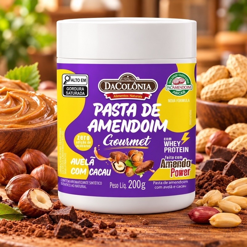 Pasta de Amendoim com Avelã e Cacau DaColônia 200g Pote Cremosa Creme de Avelã Fit Sobremesa