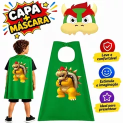 FANTASIA INFANTIL. 1 CAPA + 1 MÁSCARA BOWSER. FESTAS E EVENTOS.