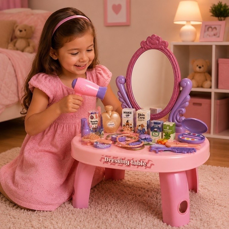 Penteadeira brinquedo Infantil Rosa Princesa com Acessórios - Estimula Criatividade e Fácil de Montar