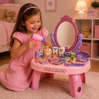 Penteadeira brinquedo Infantil Rosa Princesa com Acessórios - Estimula Criatividade e Fácil de Montar