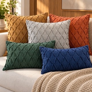 Capas de Almofadas Decorativas Luxo com Textura 3D Artesanal | Kit 2 Capas | Tecido Bouclé | 50x50 e 30x50