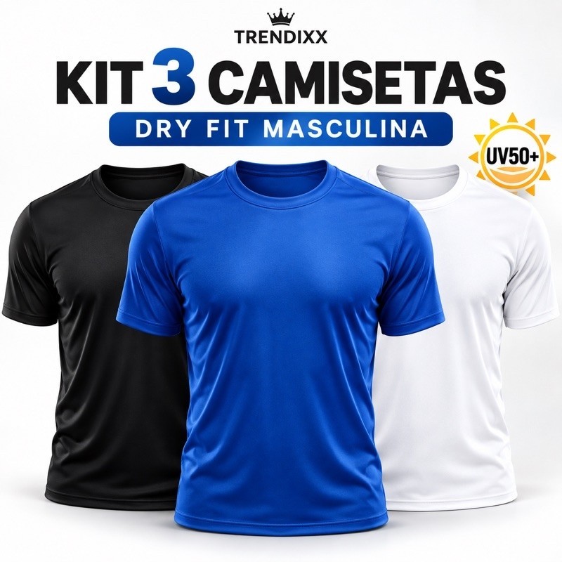 Kit 3 Camisetas Masculinas Dry Fit UV50+ Academia Corrida Treino Esportiva Antiodor