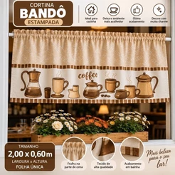 Cortina Bando Cozinha Estampado 2,00x0,60cm Decoração Cozinha - 1 Parte