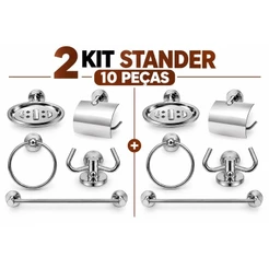 2 Kits Stander para Banheiro Completo 5 Peças Cromado Luxo