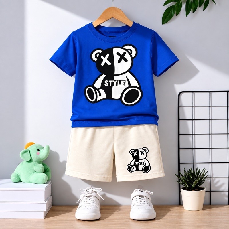 Conjunto Infantil Masculino Camiseta 100% Algodão + Bermuda Moletinho Leve Estilo Casual estampados