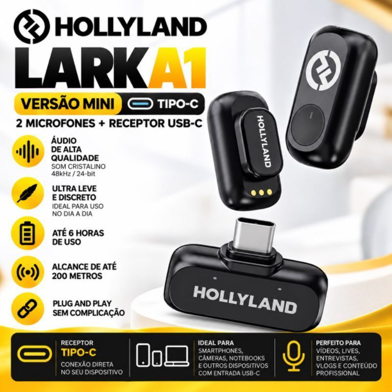 Microfone de Lapela sem fio Hollyland Lark A1 Versão Mini Duo Tipo-C Original Lacrado