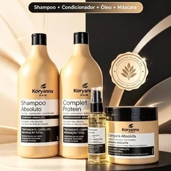 Kit Completo Koreana Protein Shampoo 1L Condicionador 1L Máscara 500g Reconstrução e Hidratação