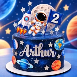 Topo de Bolo Astronauta e Planetas Luxo ou 3D em camadas Decoração Infantil Personalizada