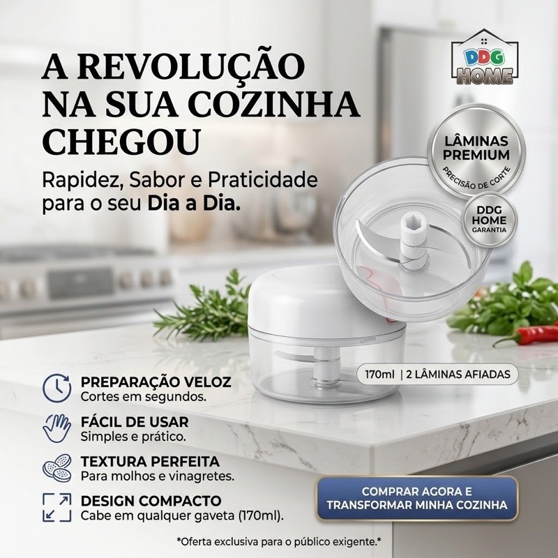 Mini Processador De Alimentos Manual Com 2 Lâminas Corda Retrátil