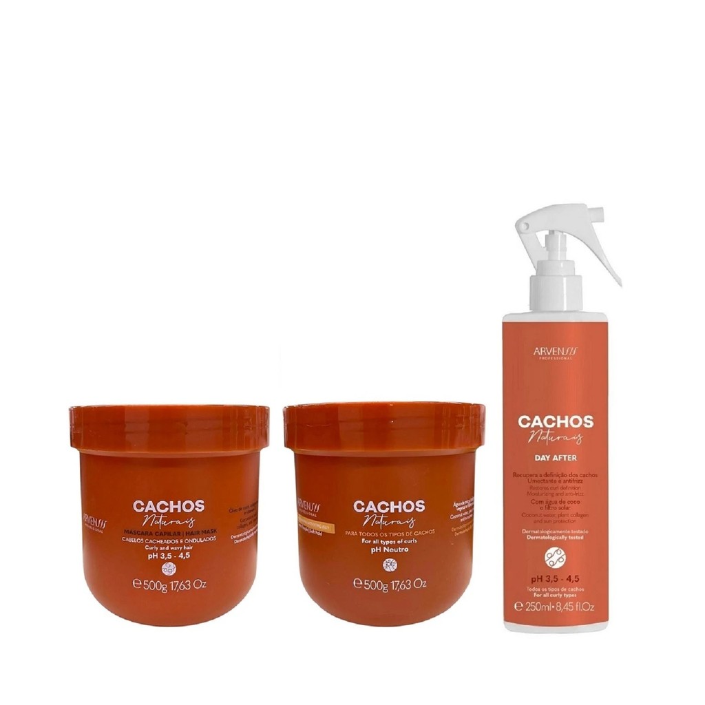 Kit Arvensis Professional Cachos Naturais - Máscara 500g + Geleia Ativadora Suave 500g + Day After 250ml