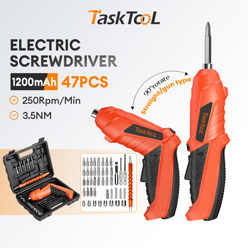 TaskTool Parafusadeira Chave Fenda a Bateria Compacta C/Led Bits E Carregador + chave catraca Bits