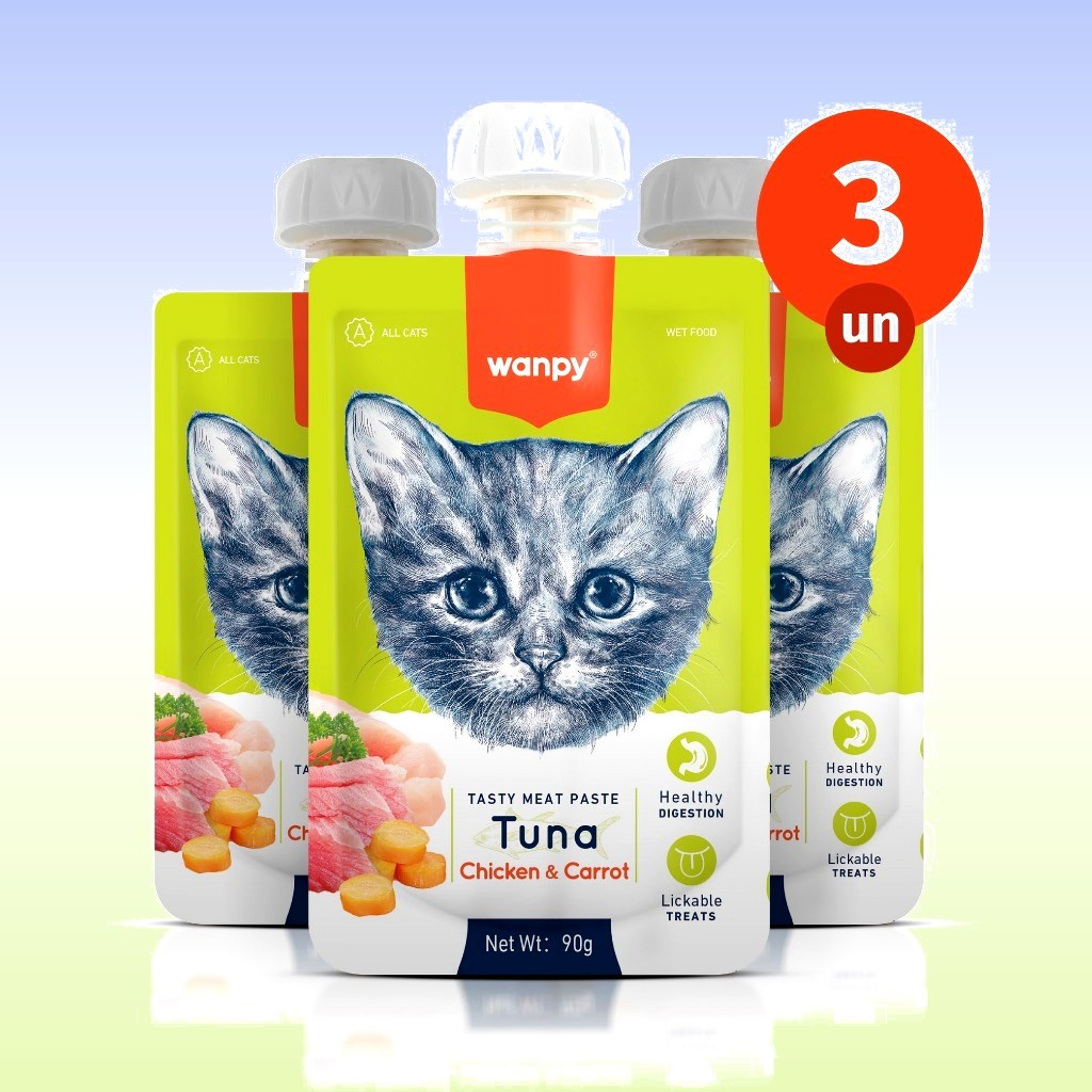 Kit 3 Petisco Truly Wanpy Creamy para Gatos Atum Frango Cenoura 90 G