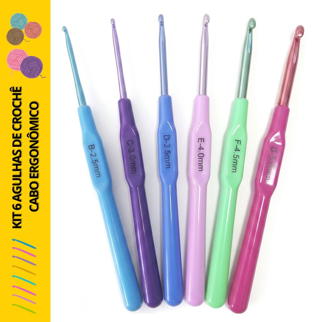 Kit 6 Agulhas de Crochê Cabo Ergonômico