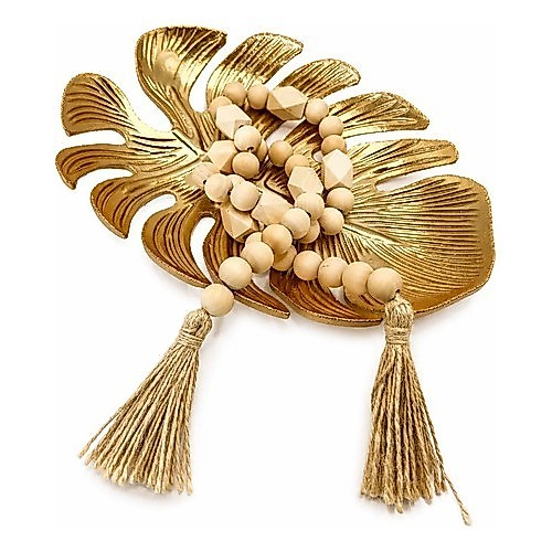 Kit Bandeja Centro Mesa Decorativa Folha Decoração Colar 97c Dourado