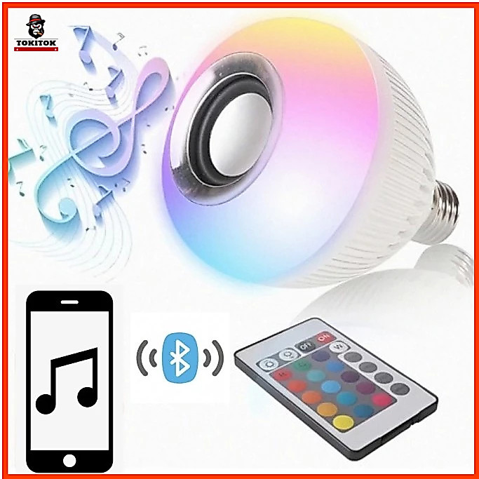 Lâmpada Musical Bluetooth RGB LED E27 com Controle Remoto Caixa de Som Integrada Bivolt