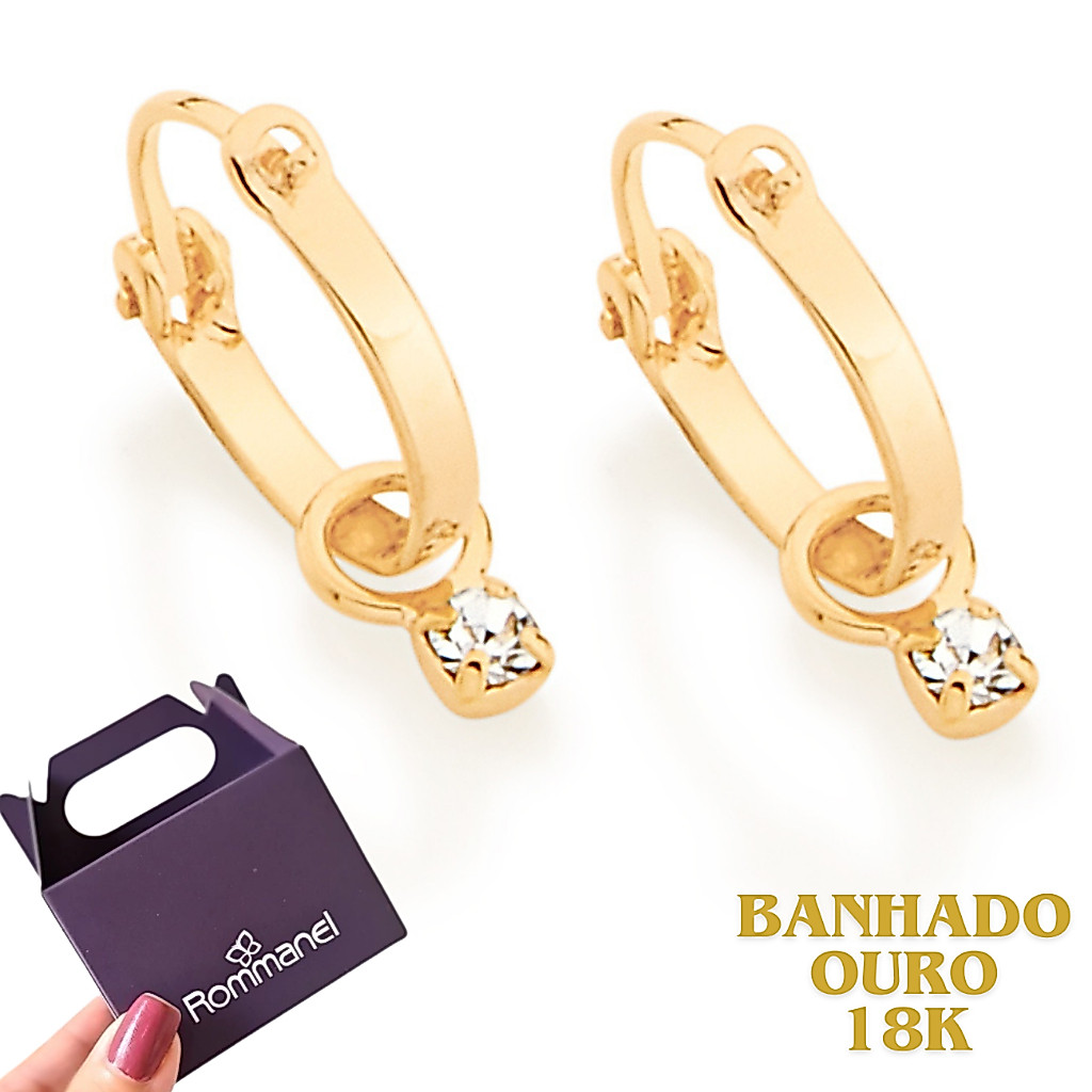 Brinco Argola Rommanel Infantil Banhado A Ouro 18k Com Cristal Original 522959