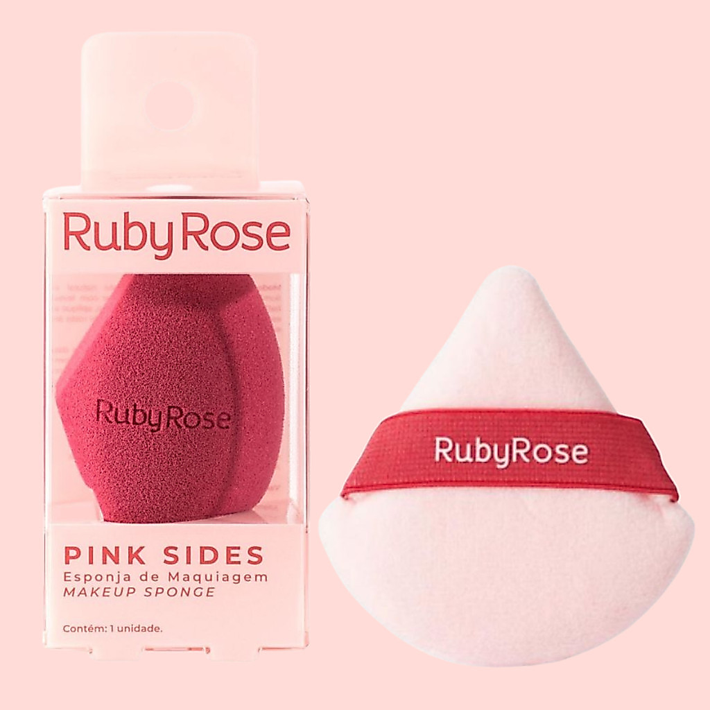 Kit Esponja de Maquiagem e Pó Pink Side Cloud Puff Linha Rosa - Ruby Rose