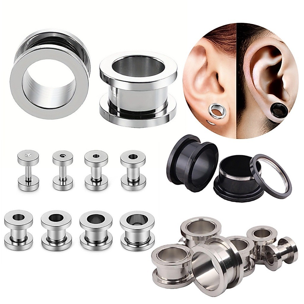 1Par Brinco Alargador de orelha  de aço inoxidável Túnel  Tamanho 1mm ao 16mm KA401