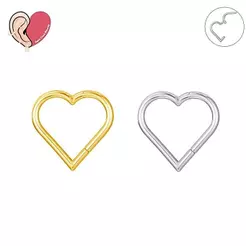 Piercing Argola Click em aço cirúrgico Coração Liso Prata Dourado 8mm