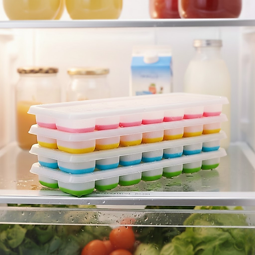 Kit 4/2 Forma de Gelo com Tampa Fundo de Silicone Flexível Bebidas Geladas Utilidade de Cozinha