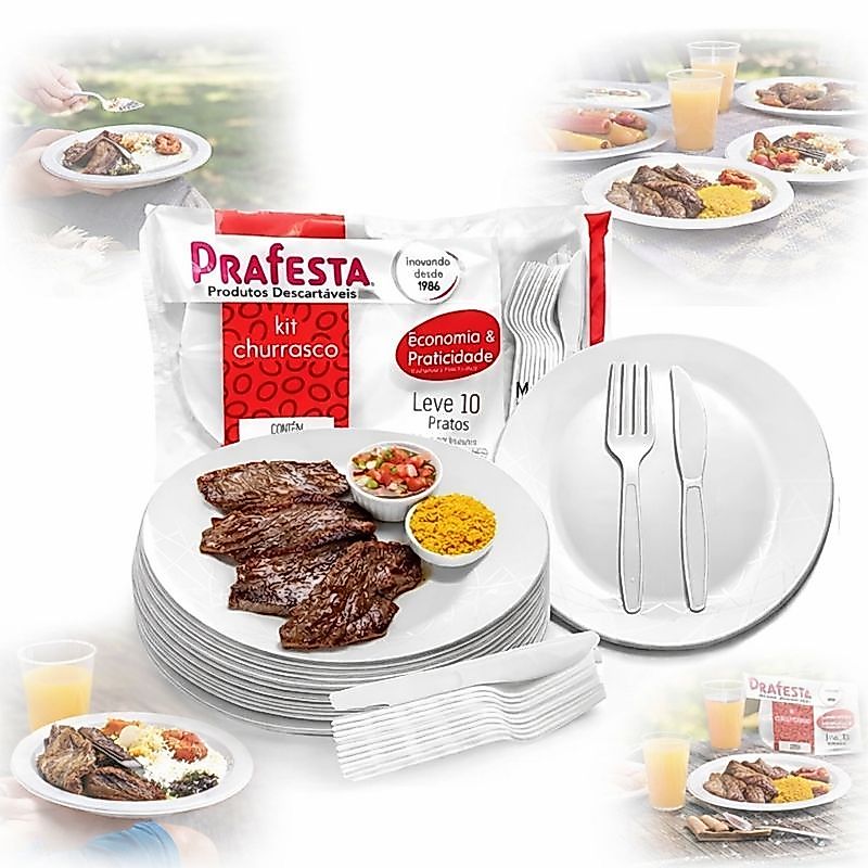 40 Kit Churrasco Faca Garfo Prato Descartável 120 Un