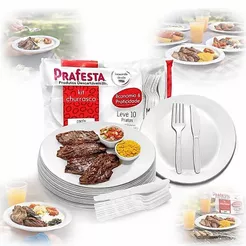 40 Kit Churrasco Faca Garfo Prato Descartável 120 Un