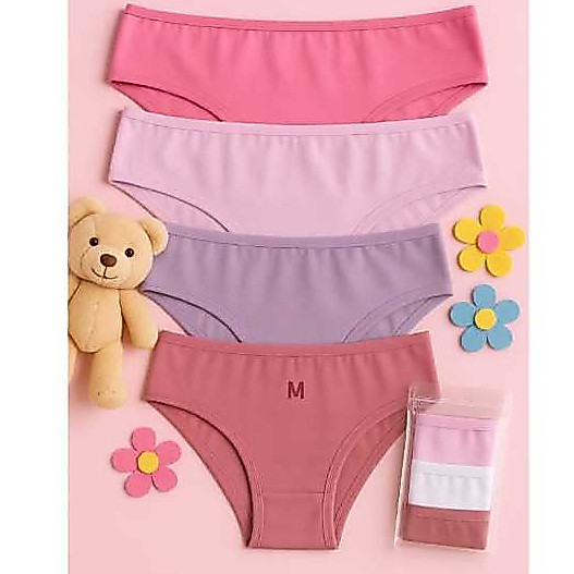 Kit com 05 Calcinhas Infantil e Juvenil Femenina 100 % Algodão Confortavel Cotton