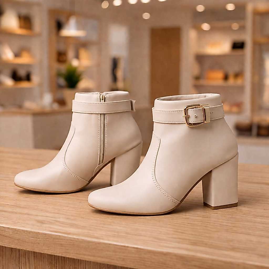 Bota Cano Curto MODELO COM FIVELA 043-010 Feminina Salto Médio Bico Fino coturno salto medio grosso
