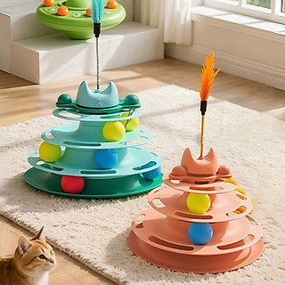 Brinquedo Interativo Multifuncional para Gato, Torre com 3 Bolinhas e Penas, 4 Níveis de …