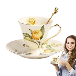 Conjunto De Xícara E Pires De Chá Com Padrão De Limão , Xícaras De Café De Cerâmica , Suprimentos Para Festa , Caneca De