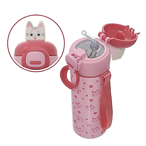 Garrafa Térmica 400ml Kouii Filhotiis Gato Com Canudo de Silicone - Pacific
