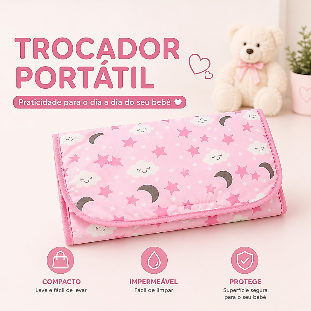 Trocador de Fraldas Portátil Impermeável Bebê Dobrável Compacto Perfeito – Higiene em Qualquer Lugar