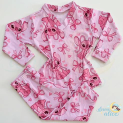 Pijama manga longa e calça menina estampado roupa de dormir para o inverno