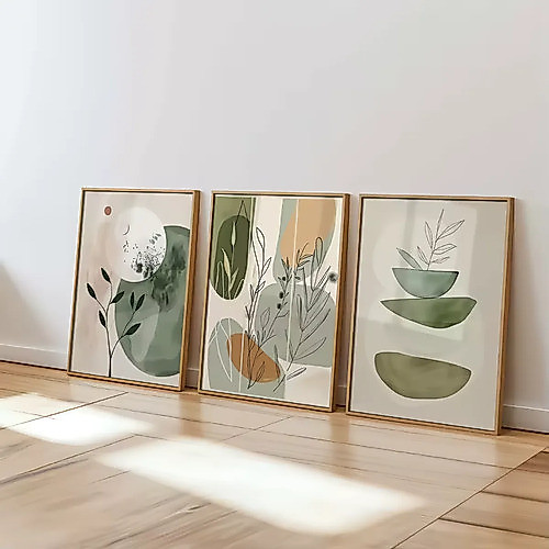 Quadros Decorativos Moderno Folhas Boho Minimalista Abstrato Verde Marrom Sala Quarto