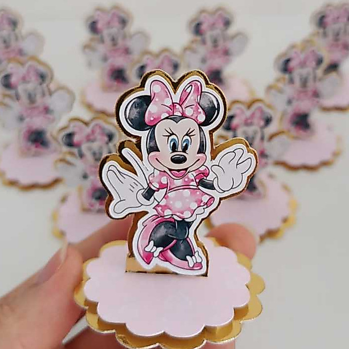 Apliques 3D em pé personalizados tema Minnie - Festa Infantil - Aniversário - Lembrancinhas