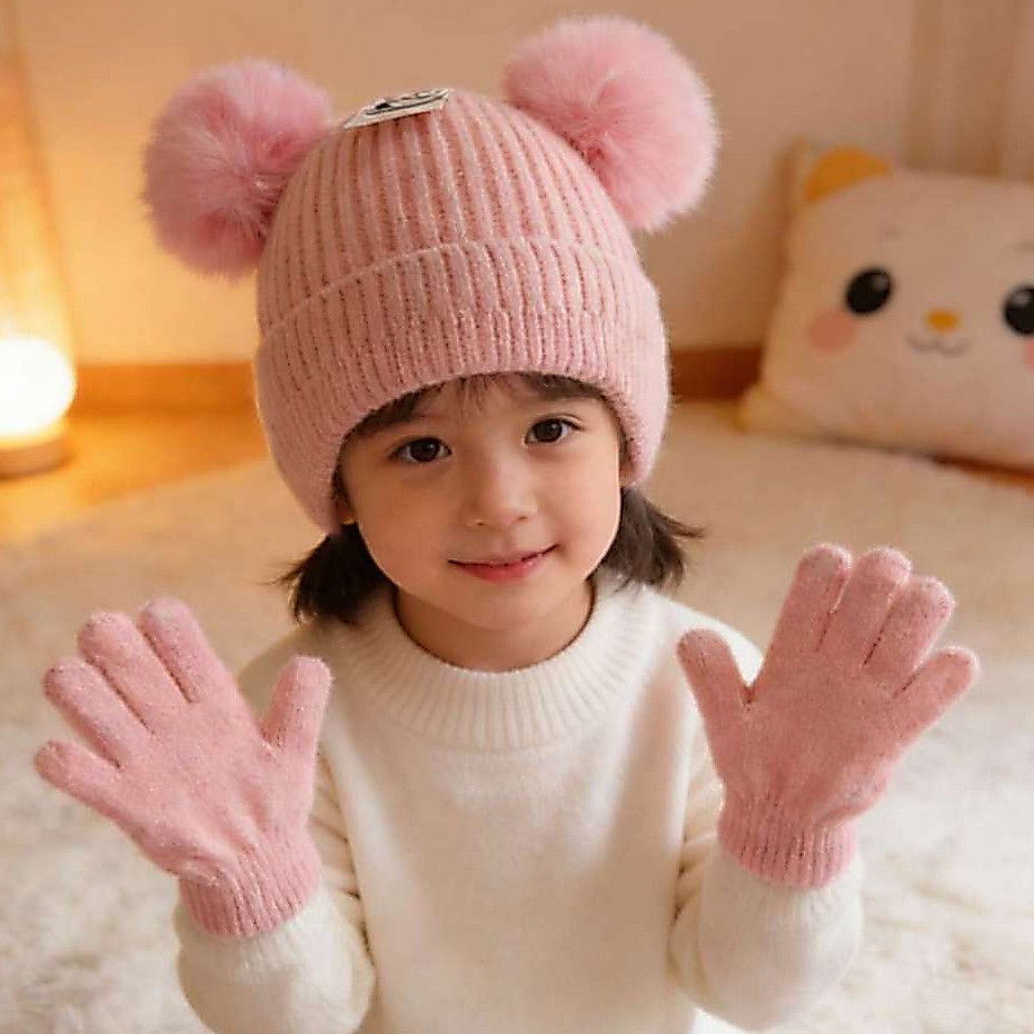 Kit Touca e Luvas Infantil 4 a 8 anos Inverno Frio Criança Escola Viagem Férias Quentinho