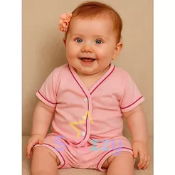 Pijama para Bebê Manga curta Baby Doll Americano Botão Conjunto Bebê Unissex Primavera Verão De