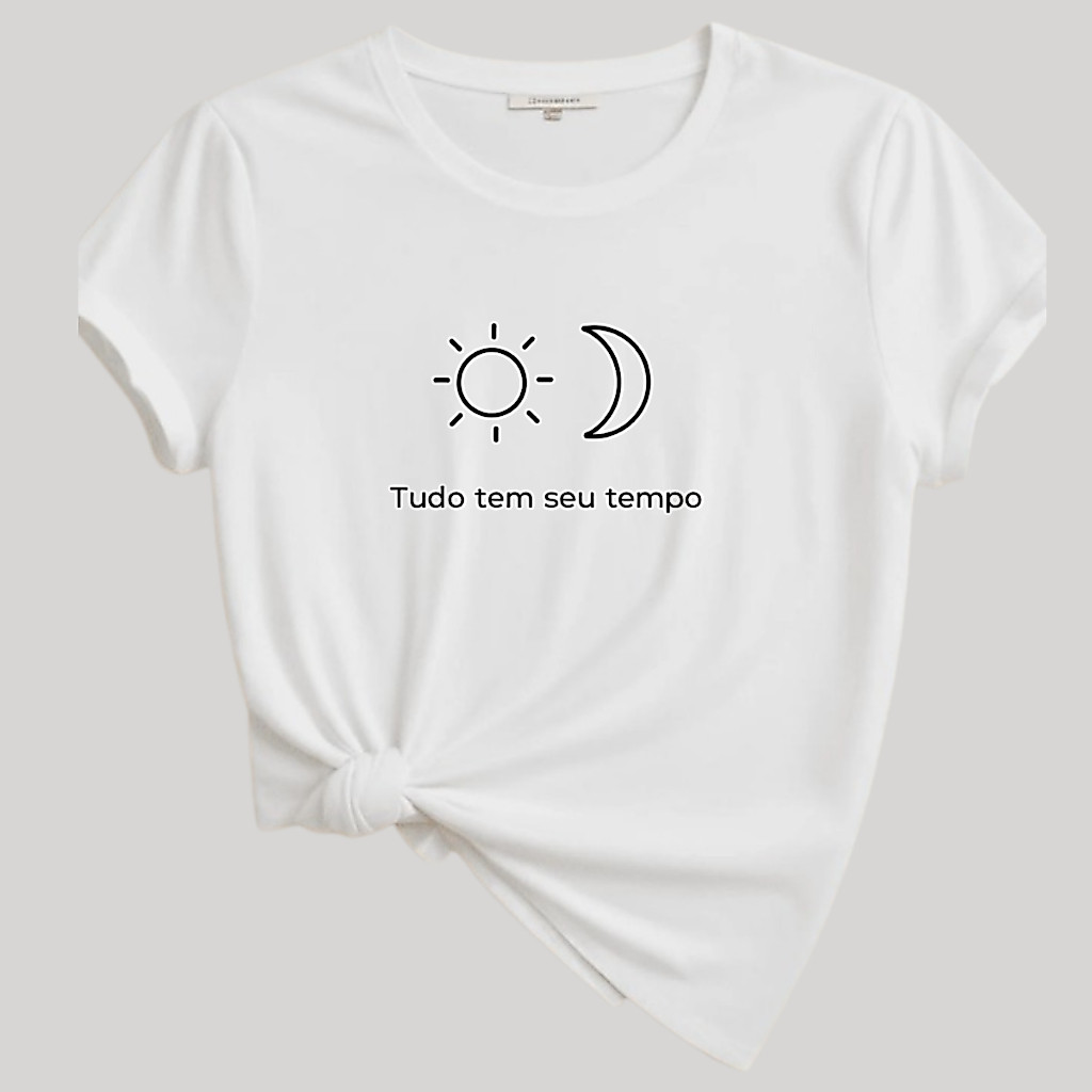 Camiseta Tudo Tem Seu Tempo Estampa Minimalista Sol e Lua Camisa Estilo Clean · foto 2