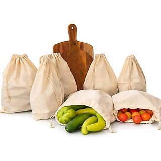 Pacote De 12 Sacos De Produtos Reutilizáveis , Laváveis Com Cordão De Algodão Para Produção De Malha , Saco Leve De Teci