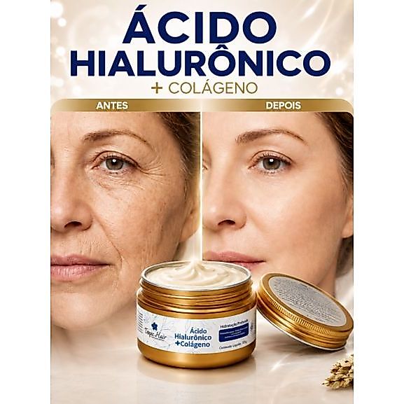 Creme Para O Rosto  Ácido Hialurônico + Colágeno  Hidratação Profunda e Pele Renovada