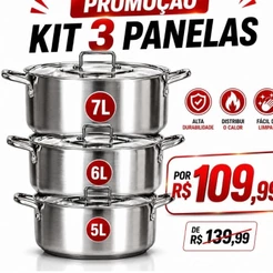 Kit 3 pecas, Jogo de Panela alumínio 3 peças (FULL)