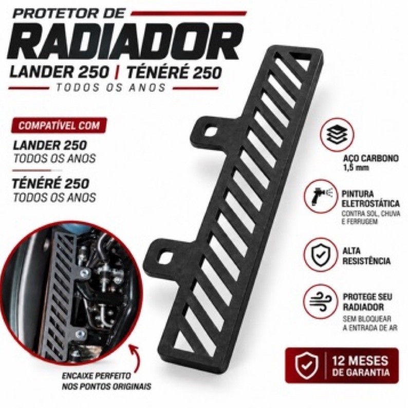 Protetor de Radiador Lander 250 Ténéré 250 Aço ou inox Reforçado