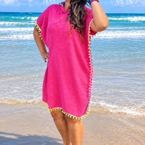 Poncho Atoalhado Feminino Juvenil/Adulto Com Capuz Praia Piscina Natação Verão