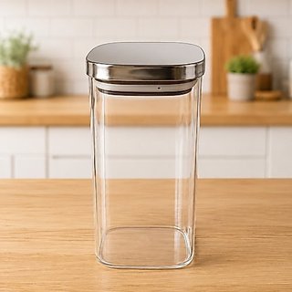 Pote hermético quadrado vidro 1,8 L tampa inox Lehavi transparente