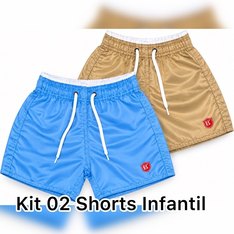 Kit 02 Shorts Infantil Tactel Estampada Praia Piscina Verão Bermuda Com Elástico Regulagem Reforçada