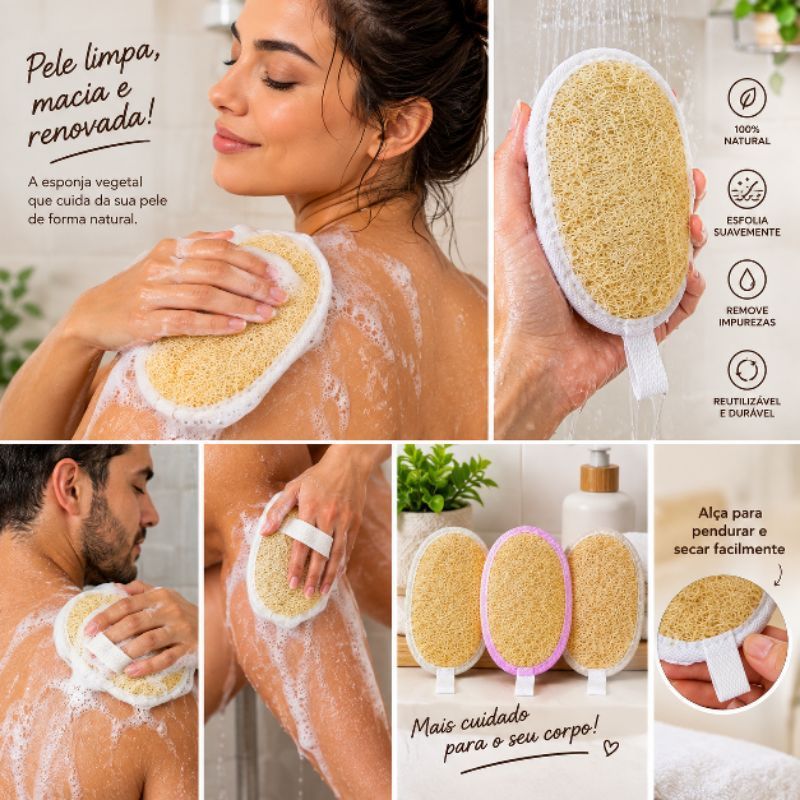 Bucha Vegetal natural Para Banho Orgânica Oval Kit 3.
