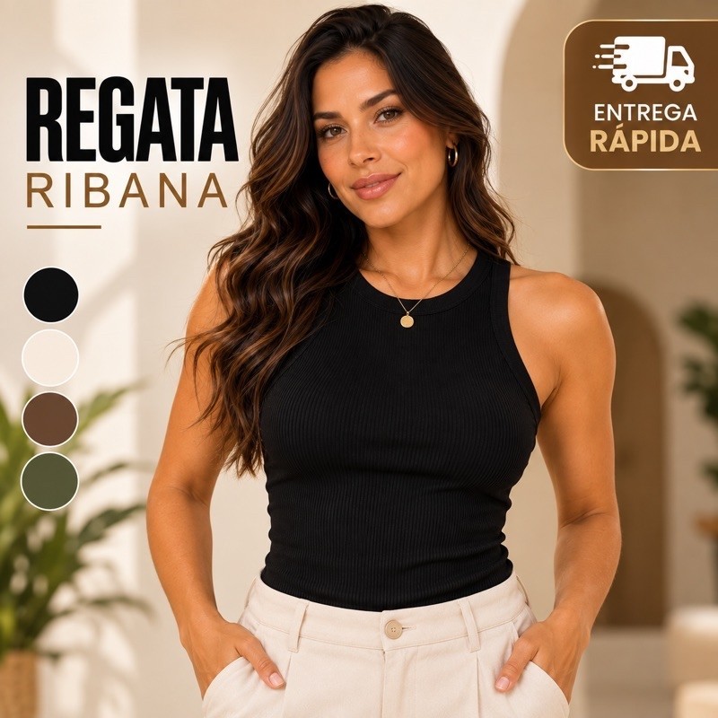 Regata Básica Feminina Ribana Confortável Canelada Moda Verão Com Elastano