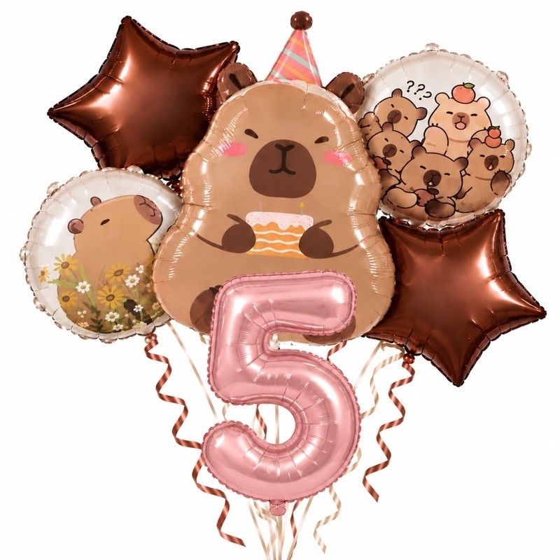 Kit 5 Balões Metalizados Capivara ara Festa Infantil Aniversário e Decoração estrelas Rosa menina
