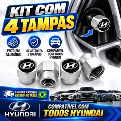 Kit 4 Tampas Bico Pneu Compatível Veiculos Hyundai Creta, Hb20, Hb20s, Hb20x, Ix35 New Tucson