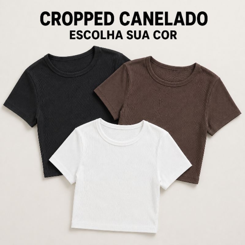 Cropped Manguinha Canelado Blusinha Basica Camiseta Básica